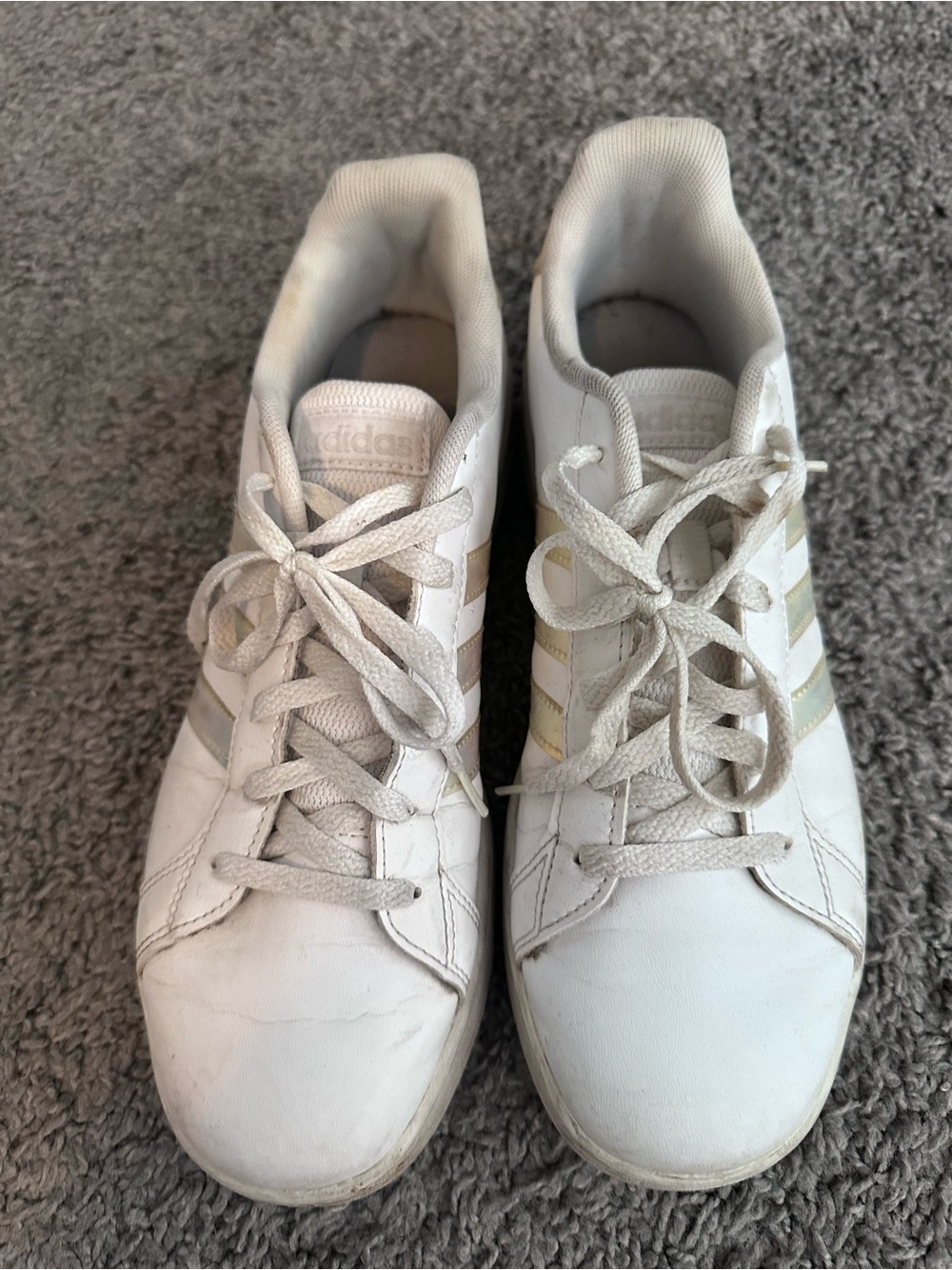 adidas Women’s White Sneakers with Subtle Gold Stripes